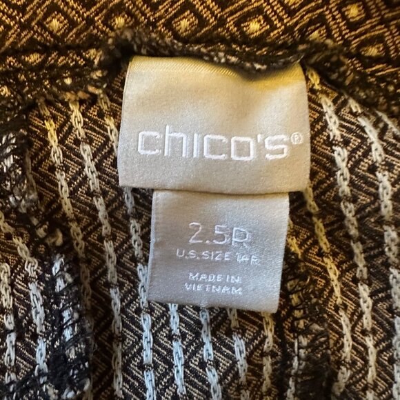 Chicos Brown Diamond-Pattern Stretch Pull-On Pants With Button Detail - Picture 8 of 9